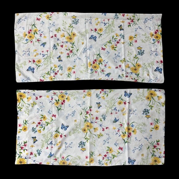 Vintage King Size Pillowcases Floral Wildflower Botanical Butterfly USA 1980s - Picture 3 of 7
